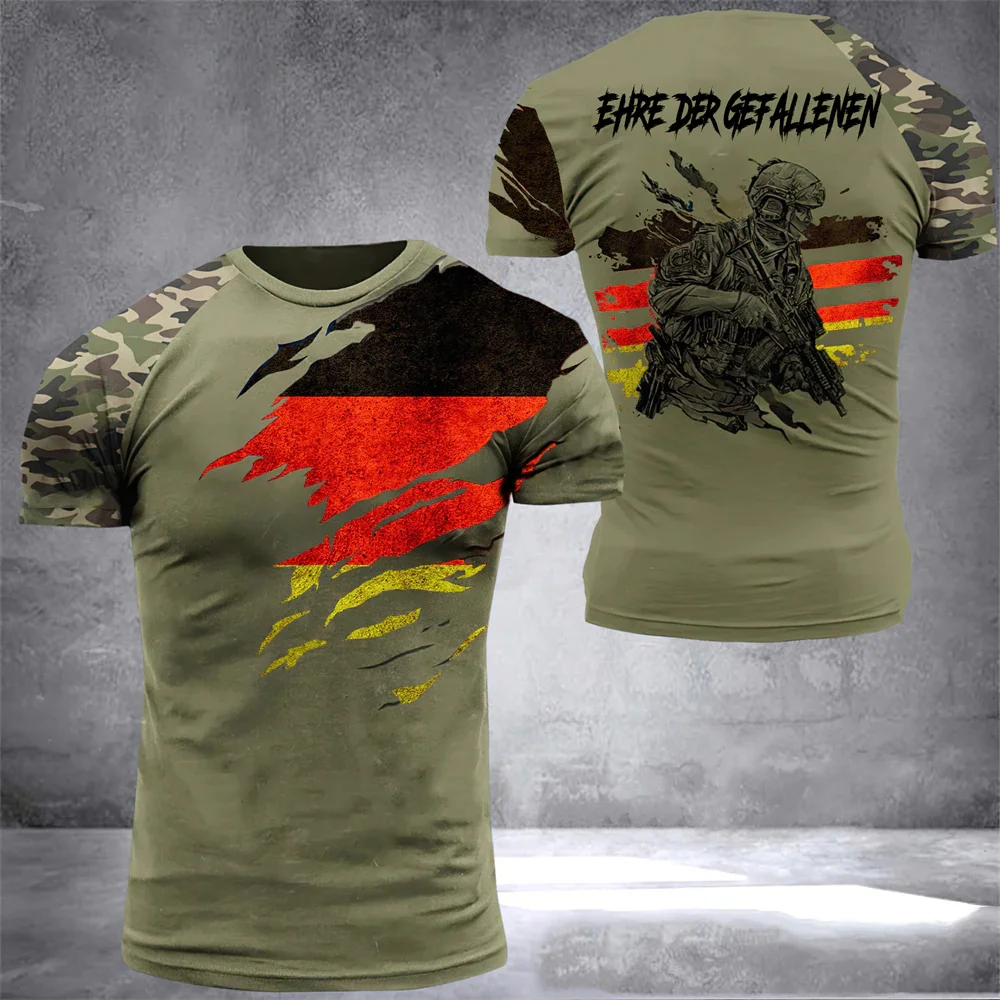

2023 Vintage Germany Army Camouflage T-shirt For Men 3d Printed Oversized T Shirt Deutsche Veteranen Tee Deutsche Flagge Tops