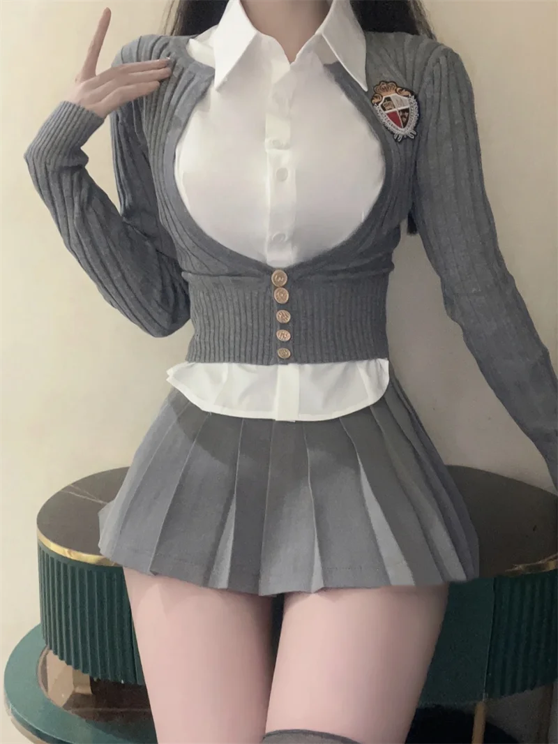 Юбка короткая серая тонкая мини-юбка униформа корейская модная юбка для девочек