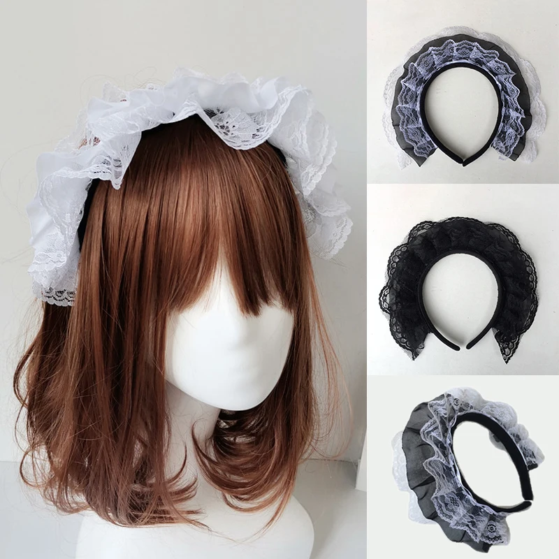 

Кружевная повязка на голову в стиле "Лолита", повязка на голову с бантом, милый головной убор горничной из аниме для Хэллоуина, косплея, аксессуары для волос из аниме, повязка на голову