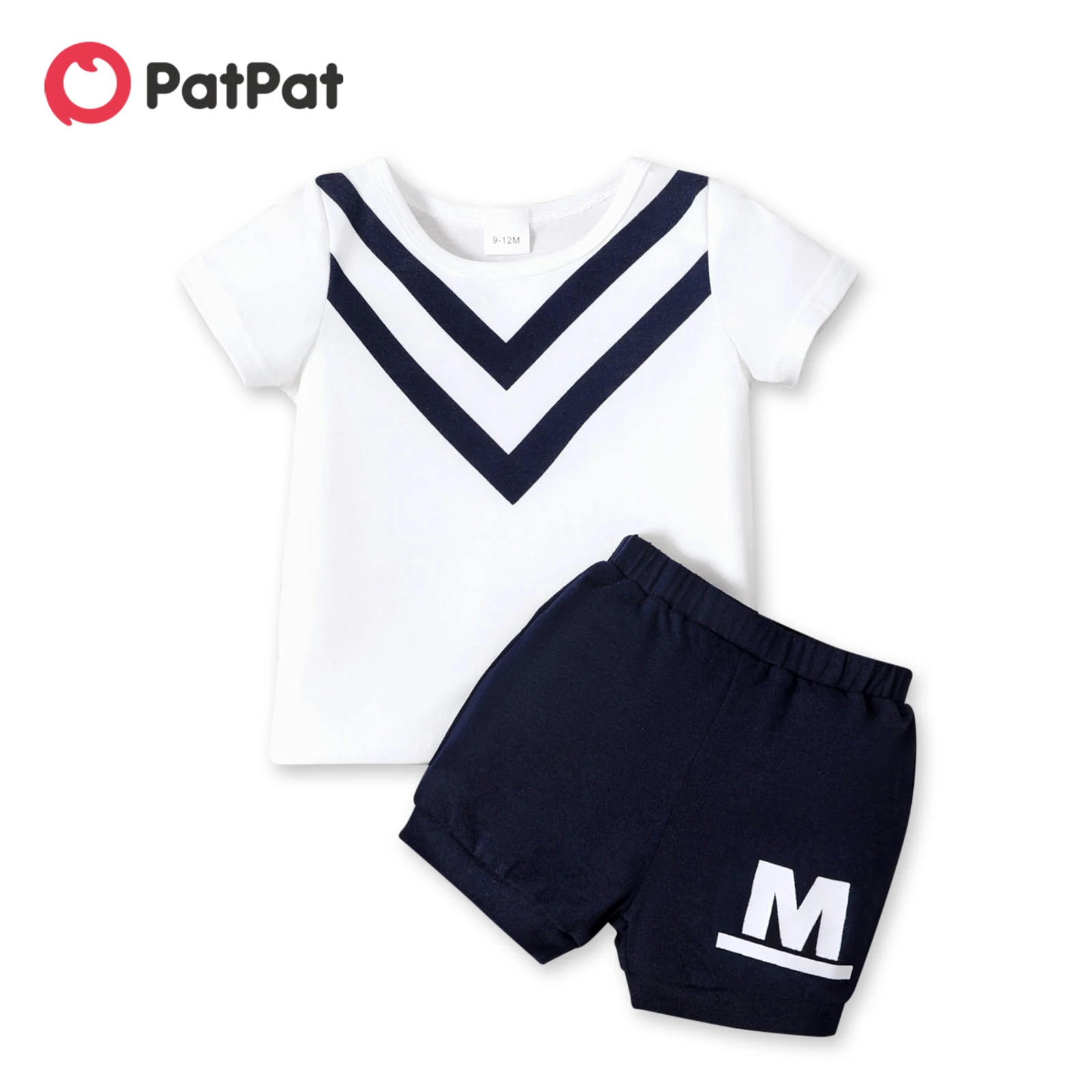 

PatPat 2pcs Baby Boy Striped Short-sleeve T-shirt and Letter Print Shorts Set