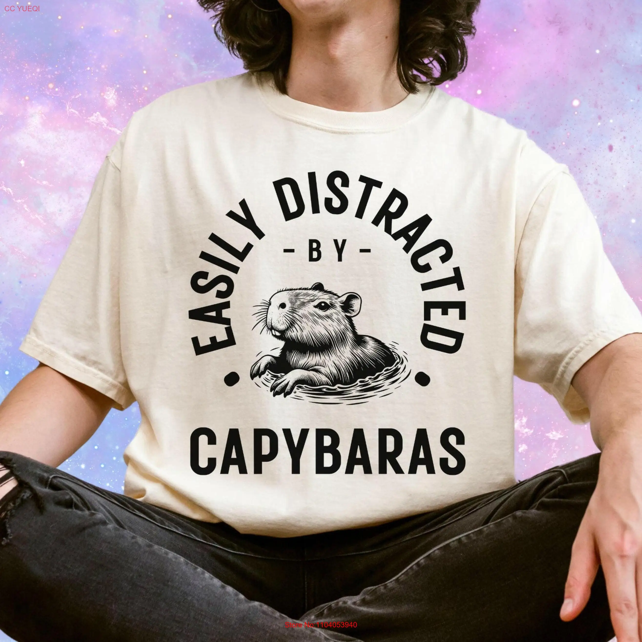 Easily Distracted by Capybaras T Shirt Funny Capybara Lover Cute Quirky Animal long or short sleeves
