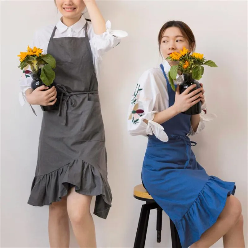 

Simple Japanese Cotton And Linen Pleated Butterfly Tail Apron Household Bib Women Housework Kitchen Wrapped Apron