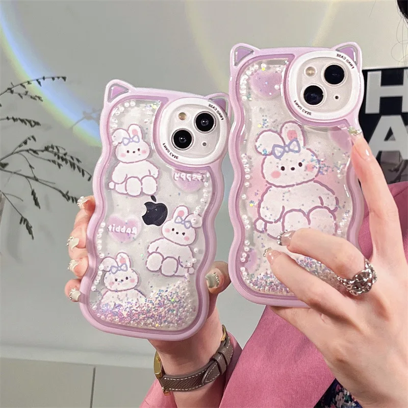 

Quicksand Bowknot Rabbit Phone Case Cover for IPhone 7 8 Plus 11 12 13 Pro X XR XS Max Shockproof Case for IPhone 13 Cases