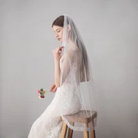 v610 elegant wedding bridal white veils one layer tulle hollow out lace edge bride veil with hair comb women wed accessories