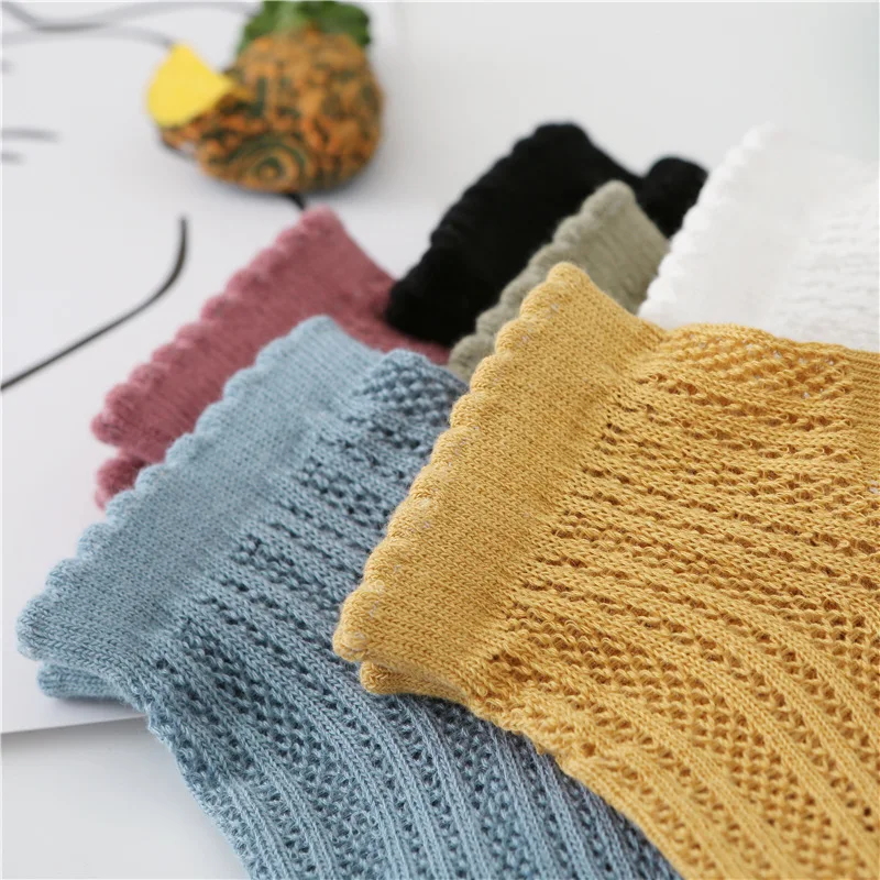 New Summer Women's Cotton Socks Japanese Thread Mesh Lace Boat Socks Women's Solid Color Vertical Stripe Short Socks Wholesale