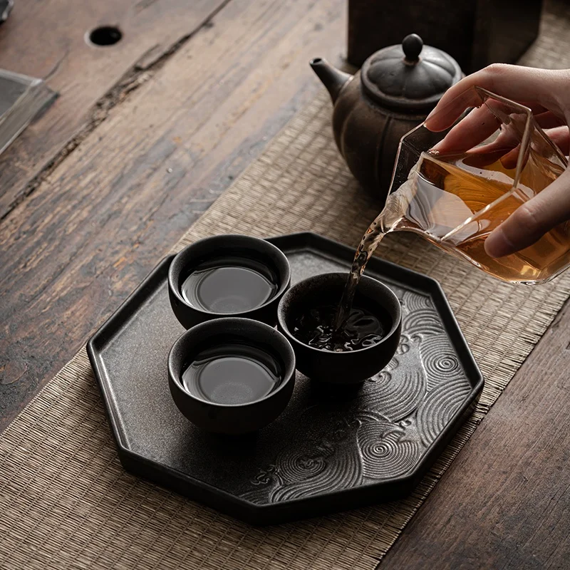 

Gilt Stoneware Pot Tray Japanese Dry Tea Tray Retro Zen Ceramic Accessories Coffee Tray Antique Pot Holder Mat