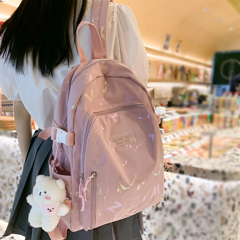 

Female Cute Pink College Backpack Cool Women School Bag Girl Travel Book Laptop Backpack Fashion Ladies Trendy Color Student Bag