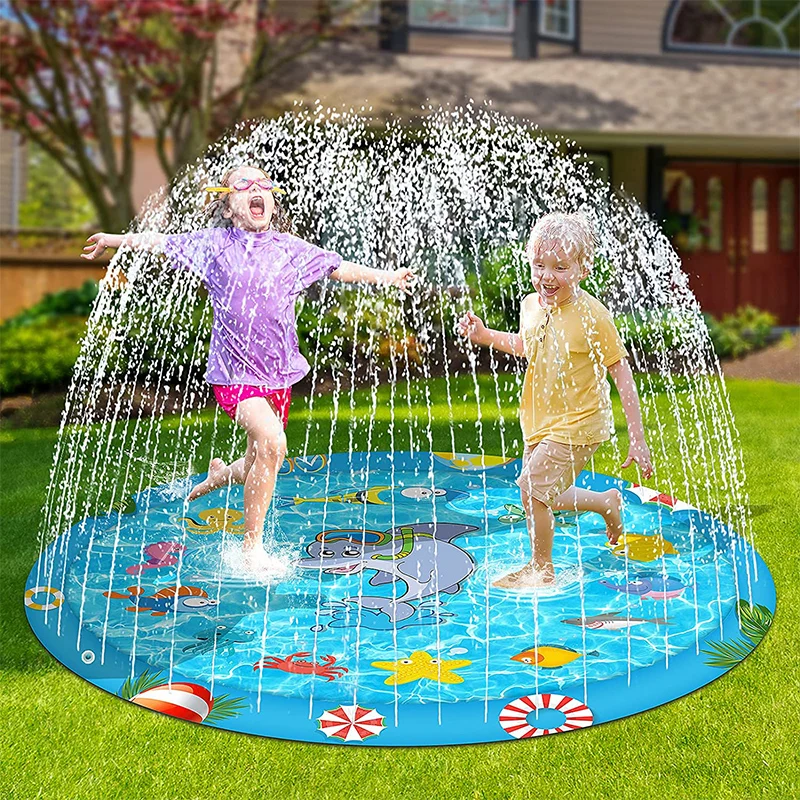

68'' Sprinkler Sprinkle Splash Play Mat Outdoor Water Play Mat Sprinkler Splash Play Pad with Wading Pool Water Toys for Kids