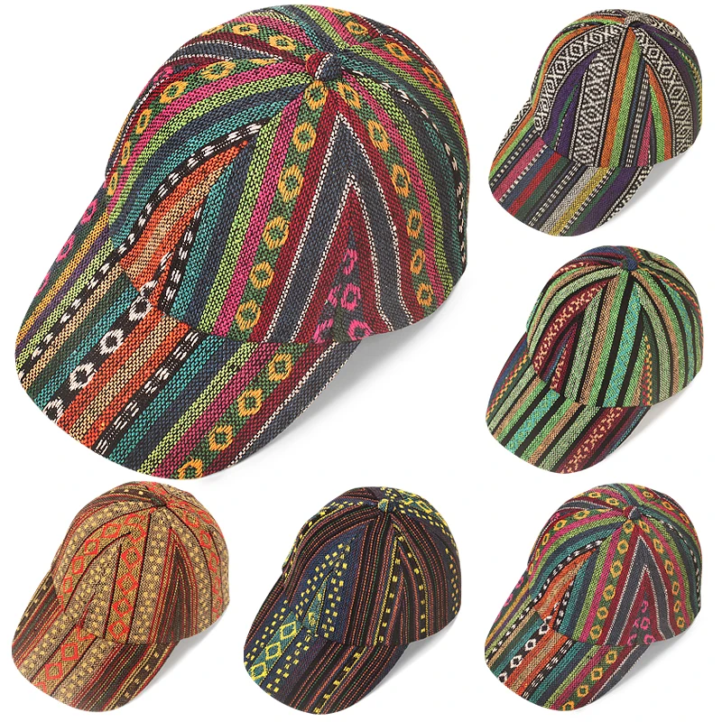 

Boho Sunshade Caps Women's Man Colorful Fashion Outdoor Hippie Hat Men's Retro Baseball Cap Striped Geometric Pattern Hats
