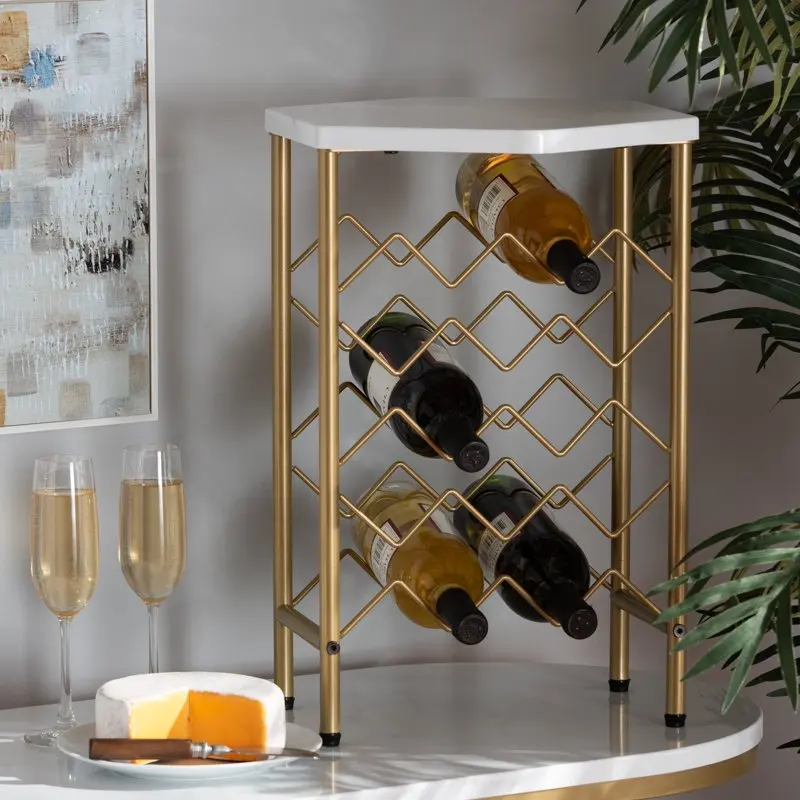 

and Contemporary Finished Metal Wine Rack With Faux Marble Tabletop