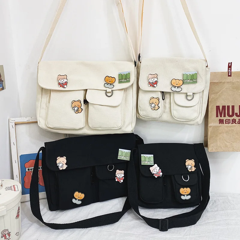 

2023 женская простая сумка через плечо, милая Повседневная сумка через плечо для девочек, сумка, Женская милая холщовая школьная сумка через п...