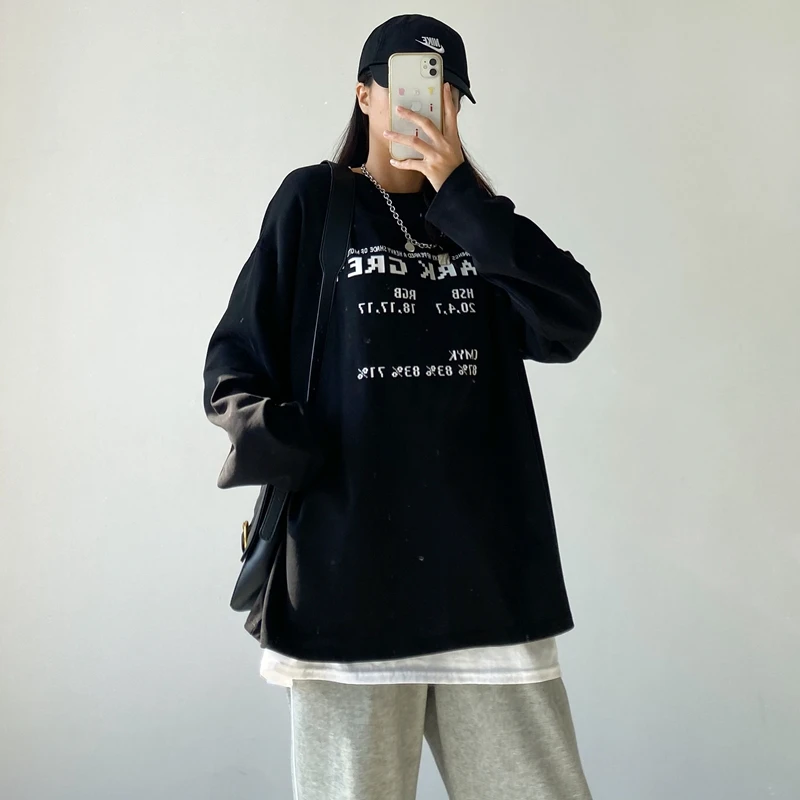 

Standard Round Neck Long Sleeve Women's T-Shirt Casual Office School Style Fashion Solid Color Loose Comfortable Female Top