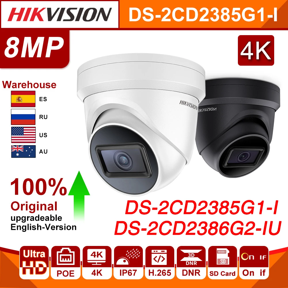 Hikvision 8MP IP Camera 4K DS-2CD2385G1-I DS-2386G2-IU POE IP67 Darkfighter CCTV Home Security Surveillance Video Camera