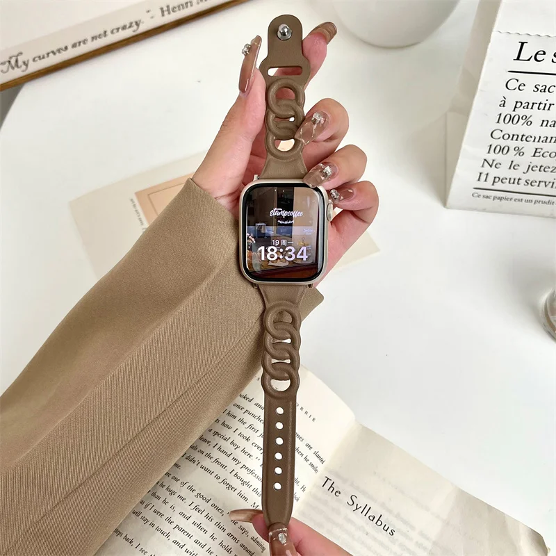 

Trend Brand Retro Strap For Apple Watch Band 8 7 6 SE 5 4 3 Leather Correa Solo Loop Band For Apple iWatch 45 41 44mm 40 42 38mm