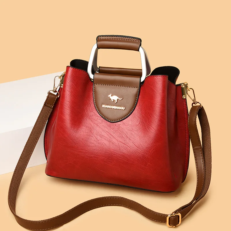 

Luxury Women's Shoulder Bag 2021 Designer Leather Handbag Women Vintage Messenger Bag Solid Color Zipper Ladies Hand Bags
