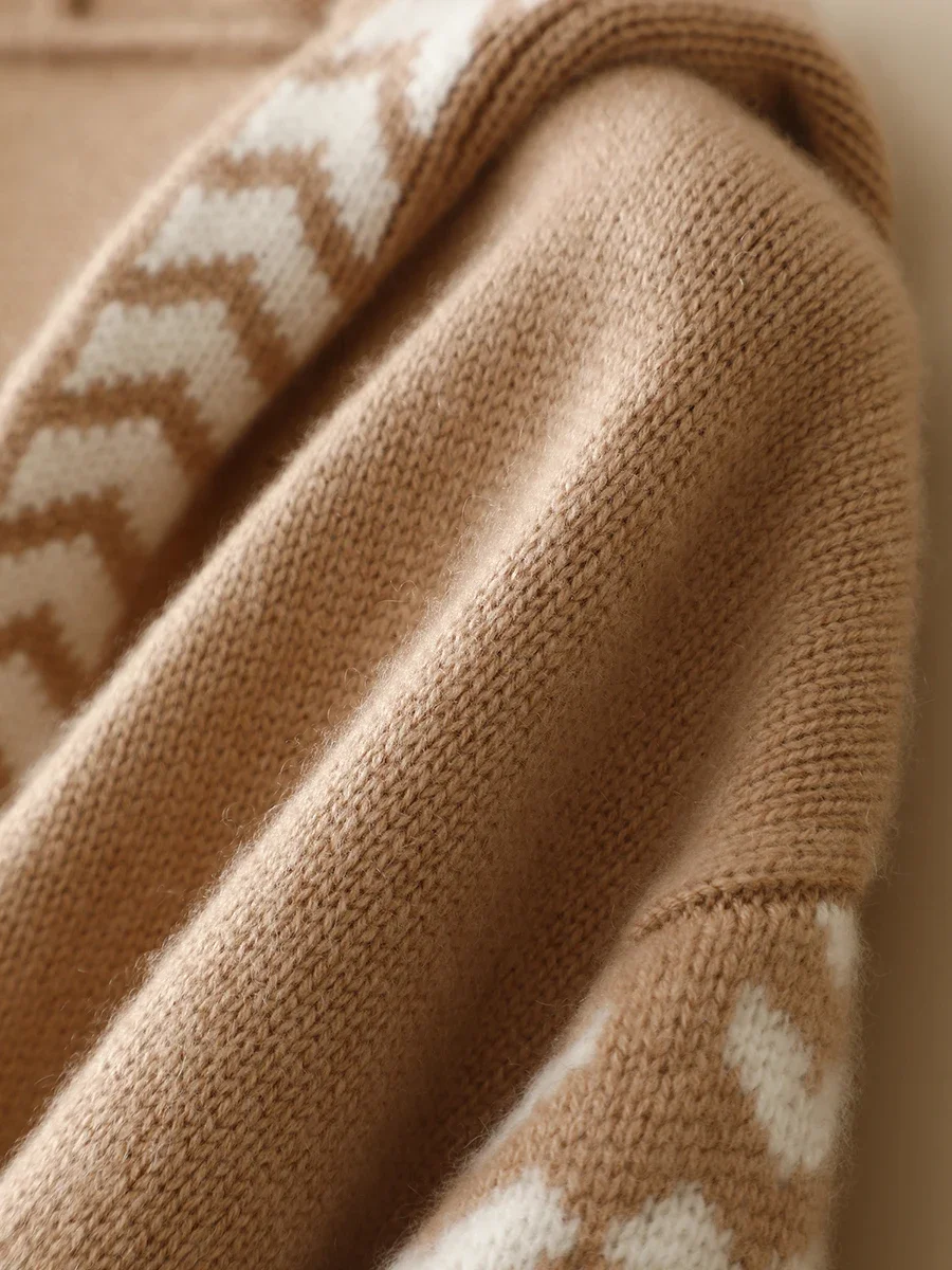 Европейский зимний модный толстый вязаный роскошный кардиган из 100% кашемира с