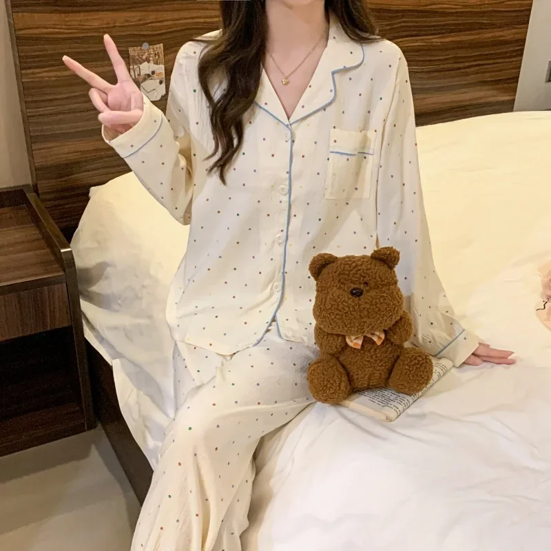 Комплект пижамный женский атласный из 2 предметов хлопковые штаны с длинным