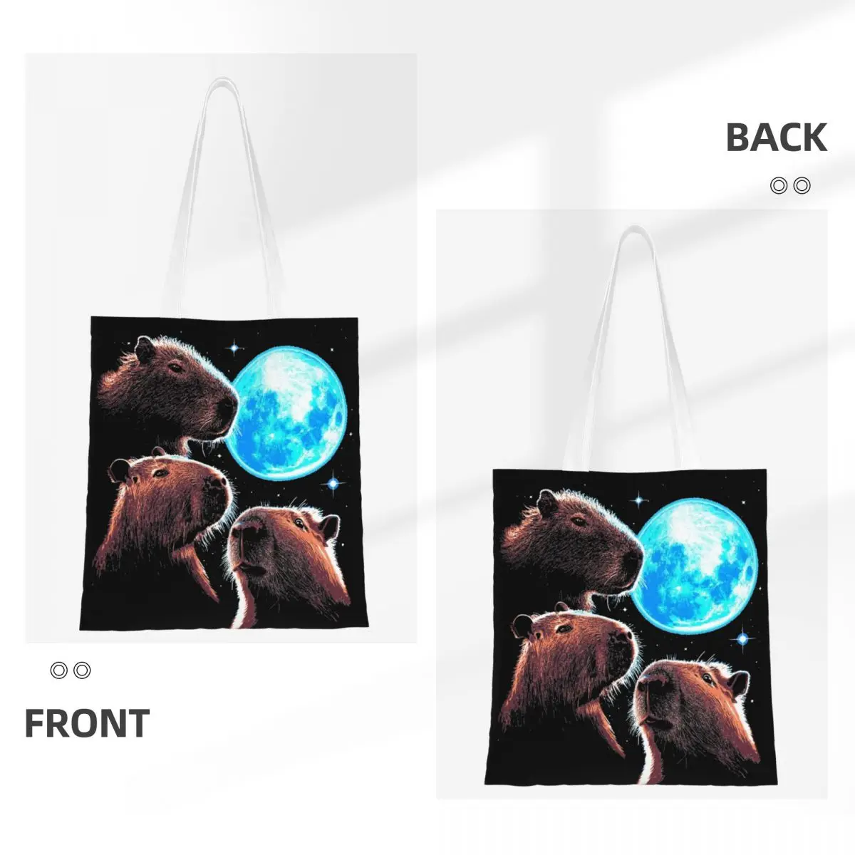 Забавная Холщовая Сумка-тоут с мемом капибара три сумки для продуктов Луной