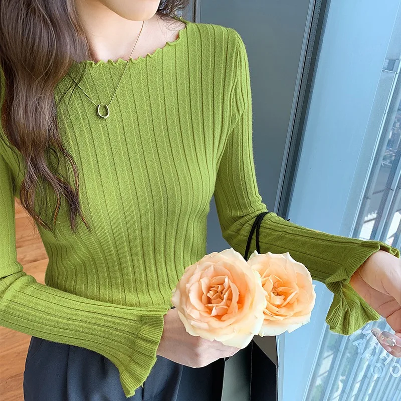 

Autumn Long Sleeve Solid Clothes Sexy Pullover Design Sweater Winter Top Undershirt Sweet Sweater Slim Tops Women Elegant 28789