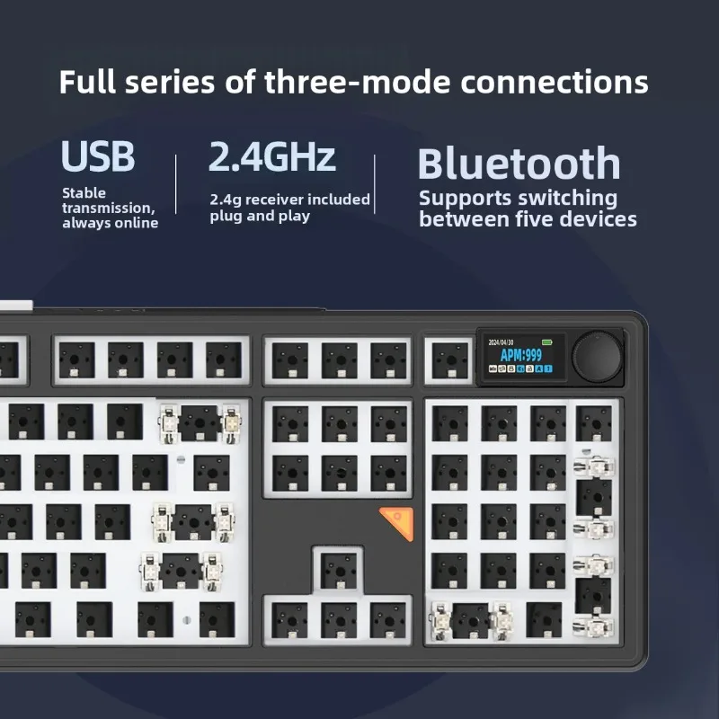 Фото Механическая клавиатура GANSS GS3108T Pro, три режима подключения (Bluetooth, 2.4G), 108 клавиш, с возможностью горячей замены, RGB-подсветка, полноразмерная, настраиваемая, Barebone №3