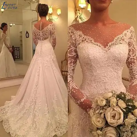 LAYOUT NICEB Long Sleeve Applique Mermaid Wedding Dresses Vintage Romantic Vestidos De Noiva Mariage Elegant Lace Robe De Mariée