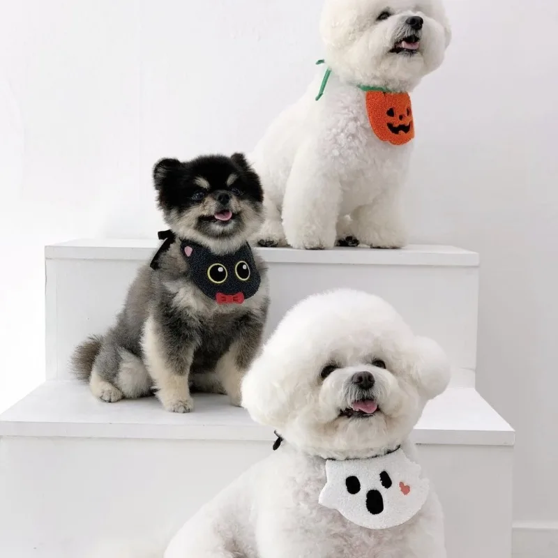 

Halloween Dog Cat Lace Saliva Towel Bib Pumpkin Ghost Festival Christmas Pet Supplies Clothes Party Decoration Supplies Gift