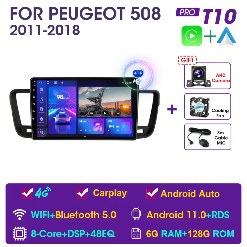 

Автомагнитола JMCQ, 2 din, Android, 4G + WiFi, DSP, мультимедийный видеоплеер для Peugeot 508 2011-2018, GPS-навигация, 2 din CarPlay