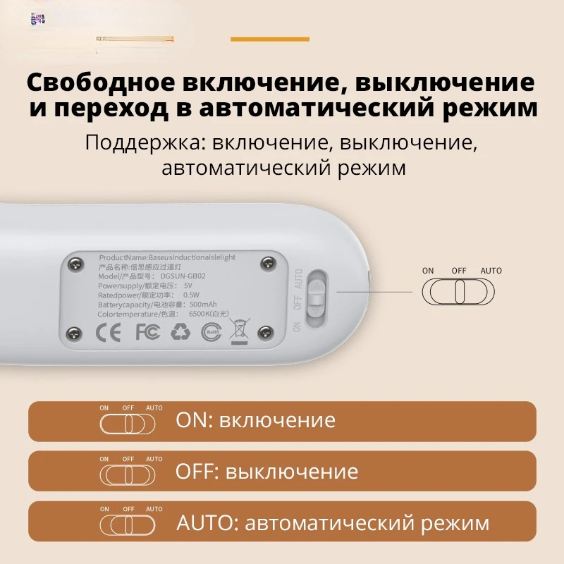 Магнитная индуксветодиодный Светодиодная лампа Baseus с датчиком движения