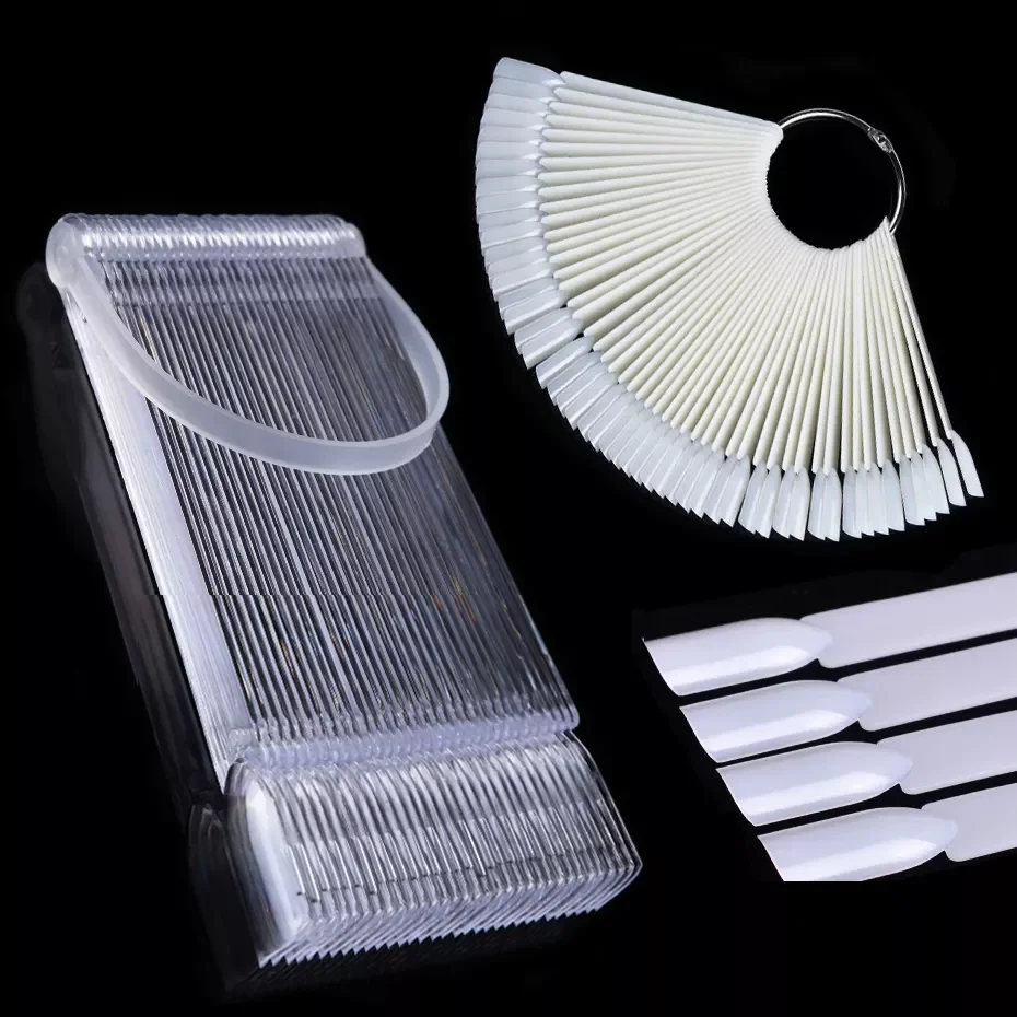 

1Set Practise False Nail Tips Fan Round Clear Nature Black UV Gel Full Color Showing Display Polish Tools For Manicure JI386-1