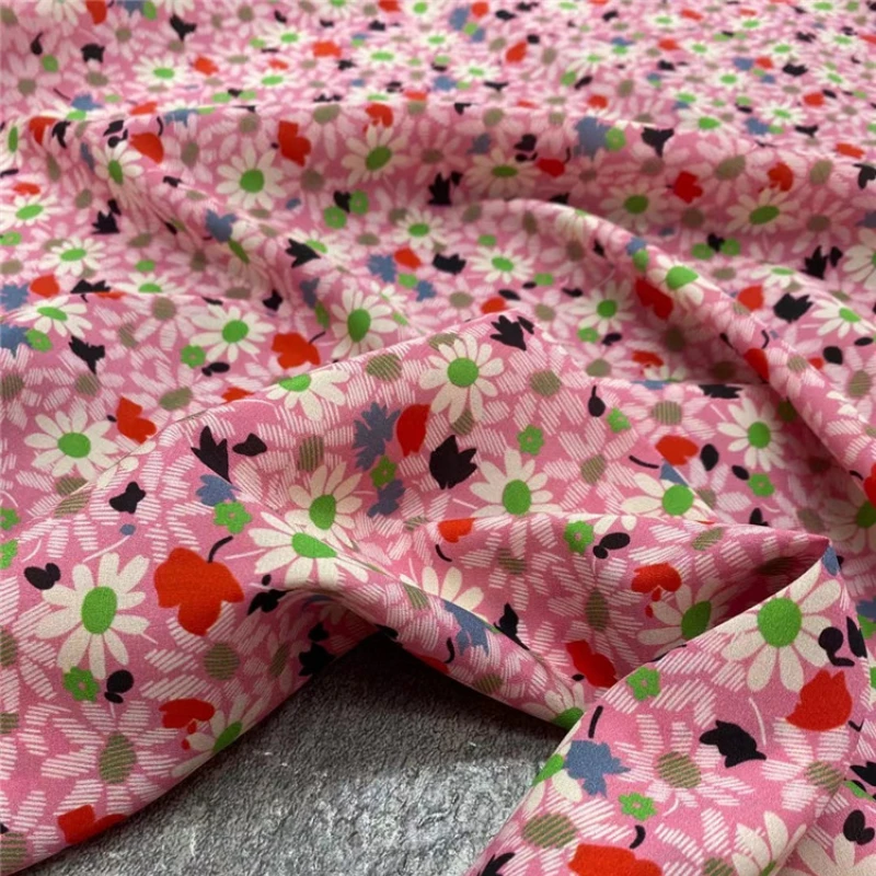 

Эластичная крепдешиновая ткань из шелка тутового шелкопряда, розовая хризантема, летнее платье-рубашка, ручная работа, «сделай сам», матери...