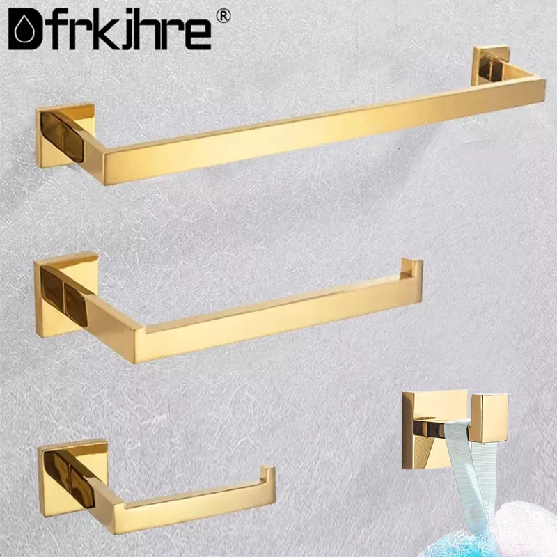 

Bathroom Gold Polished Hardware Set Stainless Steel Robe Hook Towel Bar Toilet Roll Paper Holder Towel Ring Bathroom Accessories