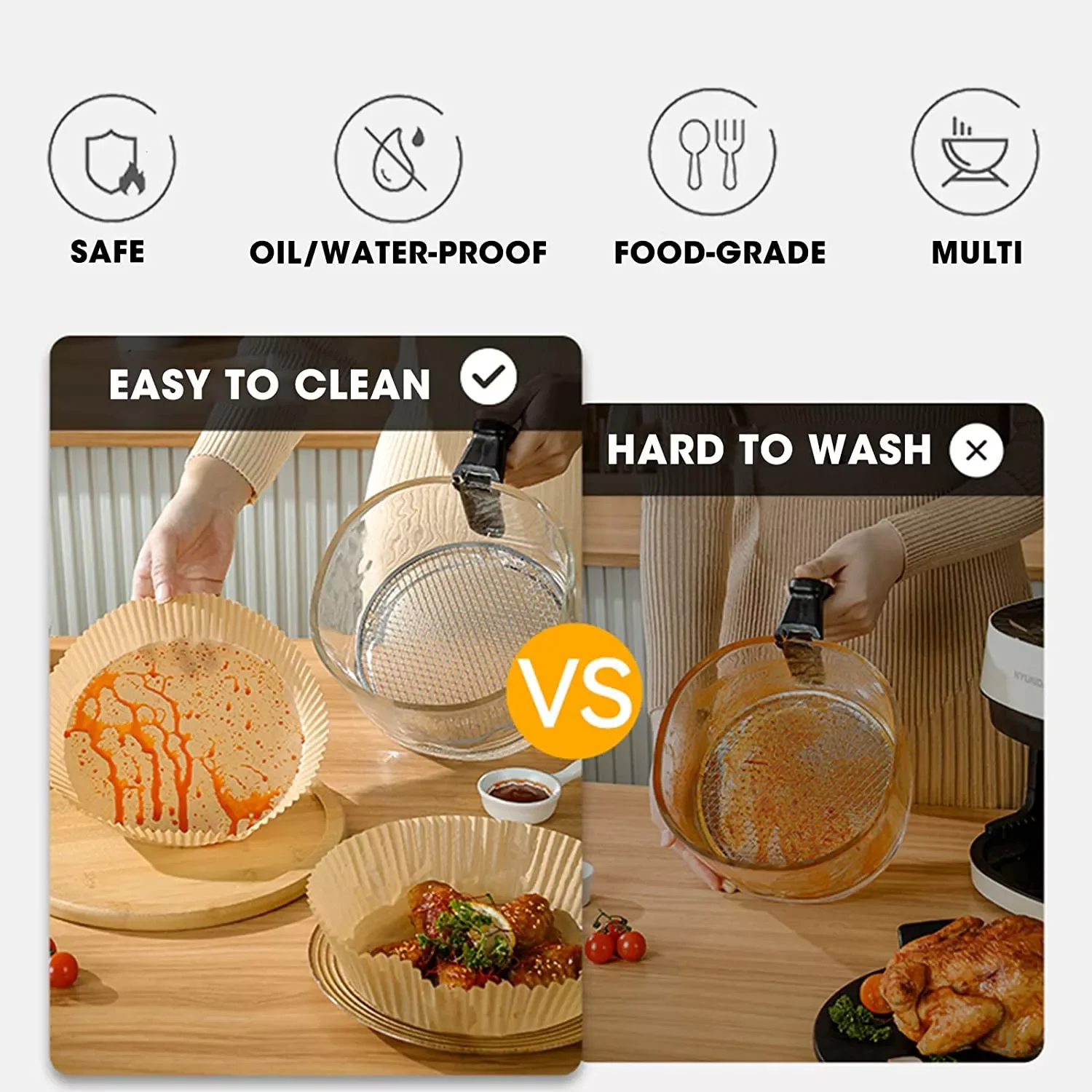 

25/50/100PCS Air Fryer Disposable Paper Liner Airfryer Accessories Non-Stick Mat Round Paper Baking Mat Baking Accessories