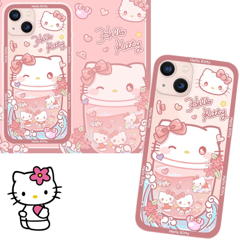 

Kawaii Hello Kitty Apple Phone Case Airbag Anti-Fall Transparent Soft Shell Phone Case Iphone 13 12 11Promax Cartoon Shell