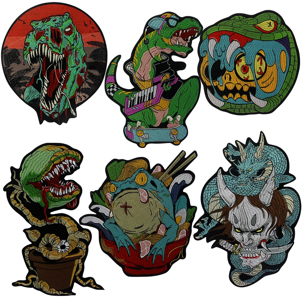 CannibalPlant Cartoon Dinosaur Crocodile Elepahant Bowl Frog Dragon Embroidery Skull Iron on Patch Sticker Decor Punk Badge