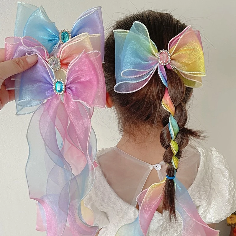 

Children's Hair Accessories Pearl Tassels Bows Ribbons Braided Hairpins Headdresses Summer Girls Princess Hairpins