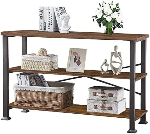 

Tier Console Sofa Table, Industrial Rustic Entryway Table with Storage Shelf for Living Room, Hallway, Brown Finish, 47-Inch Lon