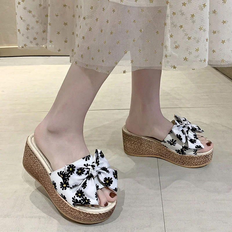 

Shoes Slippers Casual Slipers Women Platform Shale Female Beach Butterfly-Knot Heeled Mules On A Wedge Slides Luxury 2022 Sabot