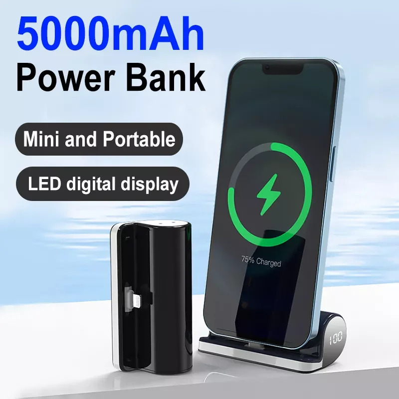 

2023New Mini Power Bank 5000mAh Fast Charging External Battery For iPhone 13 Portable Mobile Phone Powerbank With Digital Displa