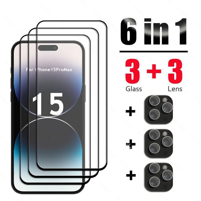 

For iPhone 15 Pro Max Glass Screen Protector For Apple iPhone 15 Pro Max 14 13 12 11 Tempered Glass Camera Lens Film Glass