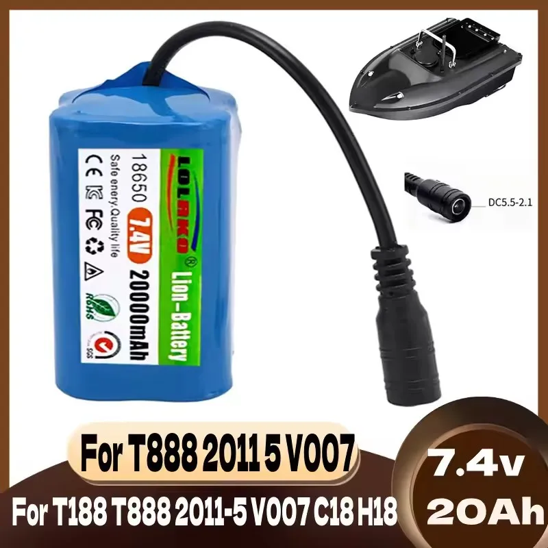 Фото Аккумулятор 7.4V 2S2P 20000mAh для радиоуправляемых рыболовных лодок V020 V900 2011-5 V007 C18 H18 V18 D18B FX88, запчасти для пульта ДУ №1
