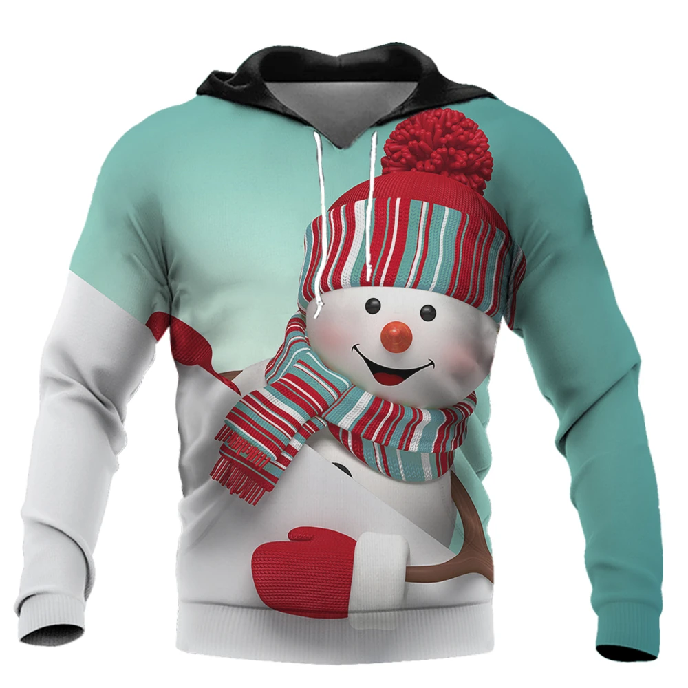 Winter Fashion Brand Design Men's Hoodie 3D Print Christmas Snowman Thickened Men's Pullover Men's Sports Sweater Fashion Sweate