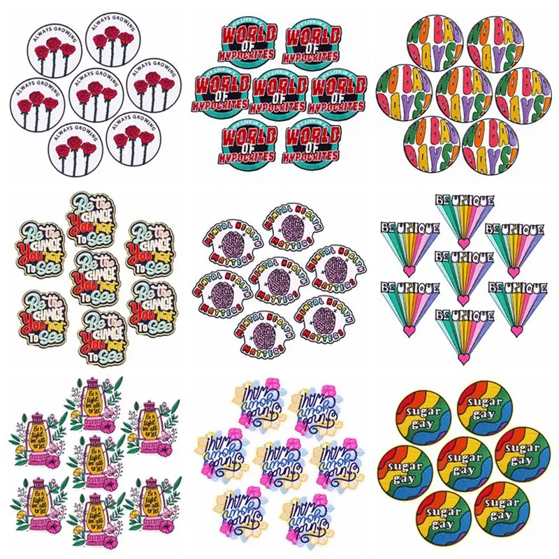 

Prajna 10PCS Rainbow Flowers Letter Patches For Clothing Thermoadhesive Patches Cartoon Heart Badges Patches On Clothes Applique