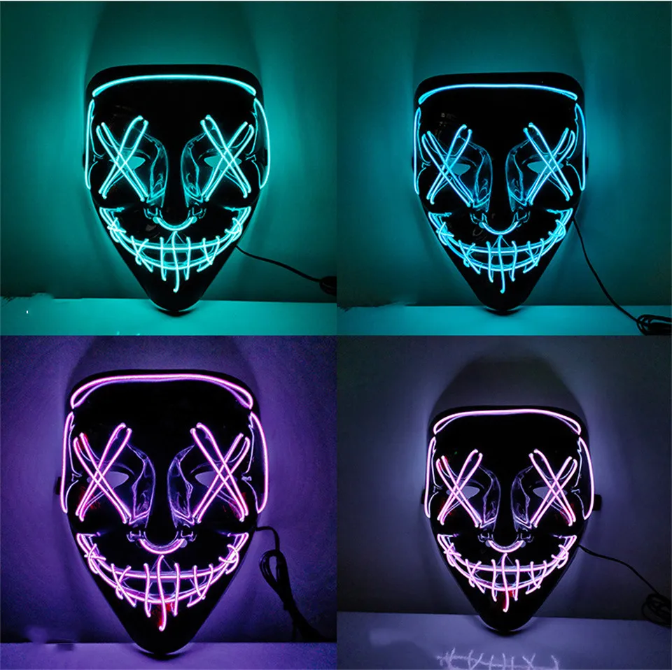

Маски для косплея на Хэллоуин, светящаяся страшная маска, светодиодные маски для маскарада и вечерние на Хэллоуин для взрослых и детей, товары для косплея