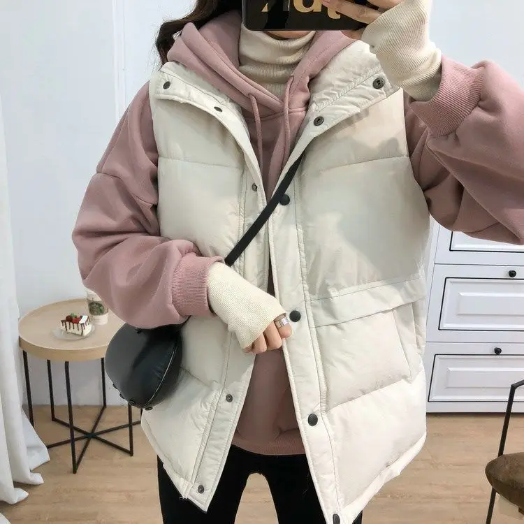 

Spring Autumn Women Fashion Street Wear Women Puffy Hooded Vest Coat Slimming Down Parka Female Sleeveless Waistcoat T20