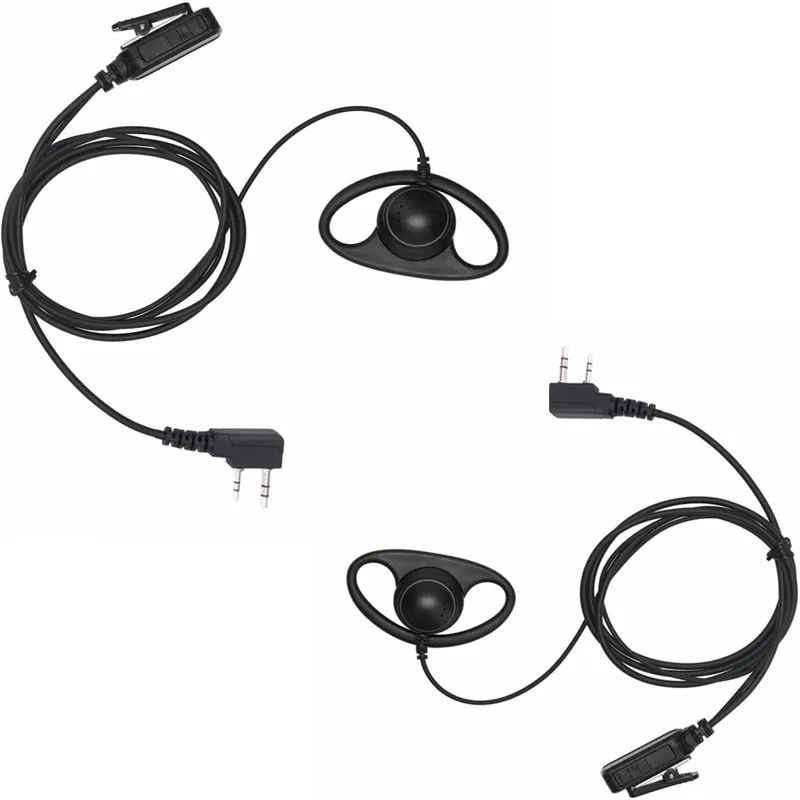 2 Pin D Shape Security Clip-Ear Earphone Headset for Retevis Kenwood PUXING BF UV5R UV82 888S H777 Radio with PTT MIC (2 Pack)
