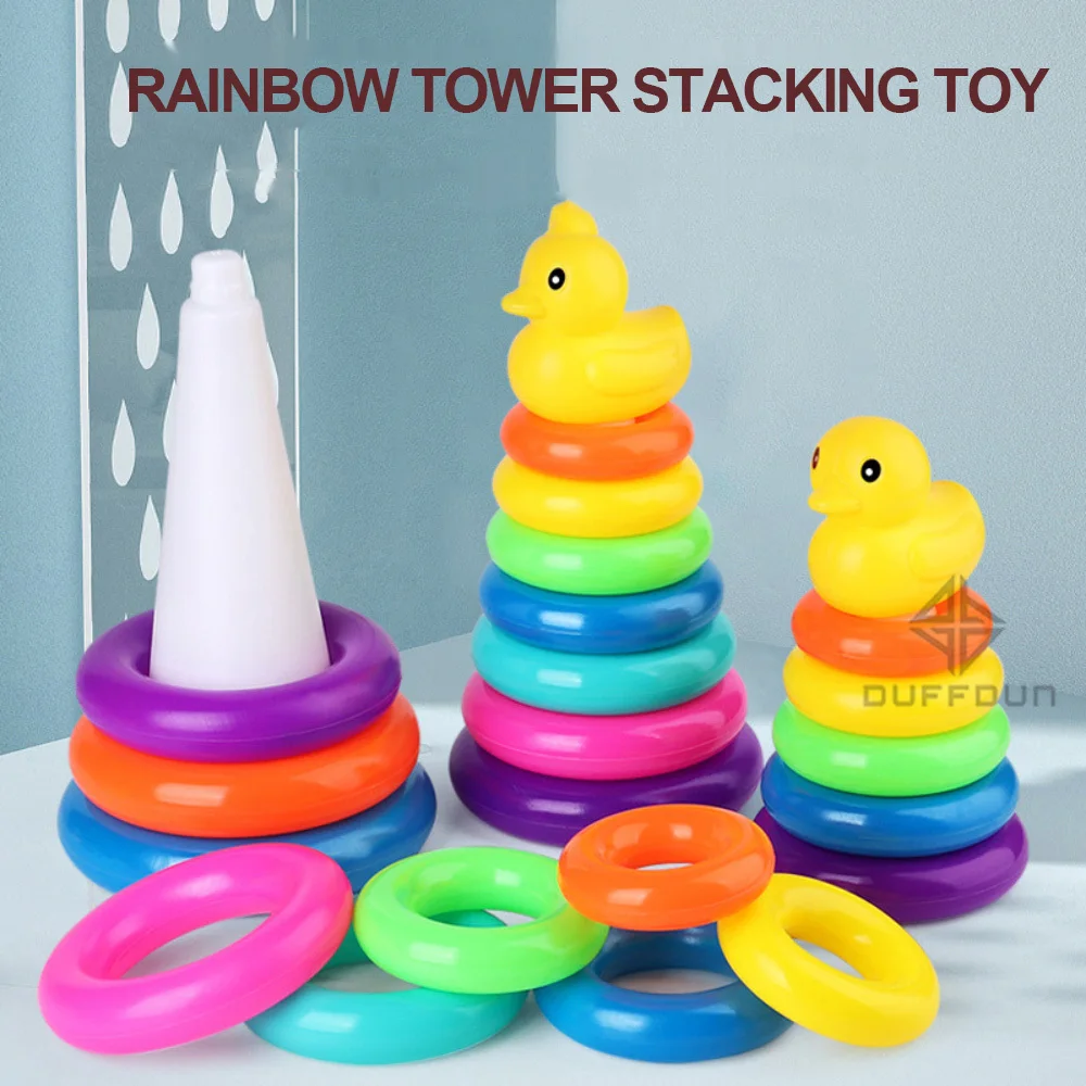 

Children's Nesting Stacking Toy Educational Parent-Child Interaction Early Education Rainbow Tower Ferrule Desktop Sorting Games