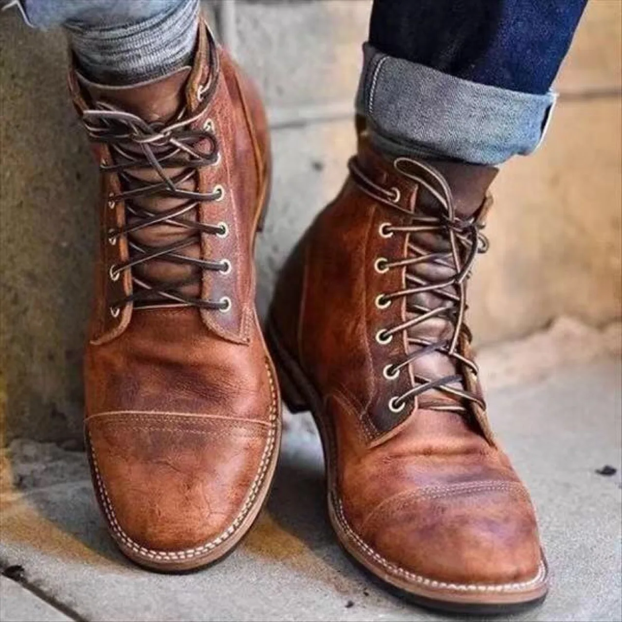 

Мужские высокие ботинки на шнуровке в стиле ретро, мужские байкерские ботинки, модная короткая обувь Оксфорд для осени и зимы