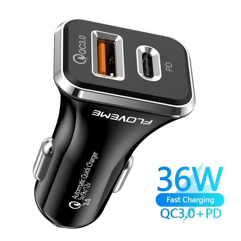 Автомобильное зарядное устройство Floveme Wishpdqc3.0 для iPhone 12 совместимое с Pd3.0 Usb Type C