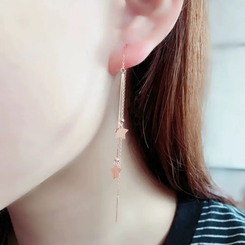 Классические длинные серьги из 585 фиолетового золота со звездами с покрытием 14 к