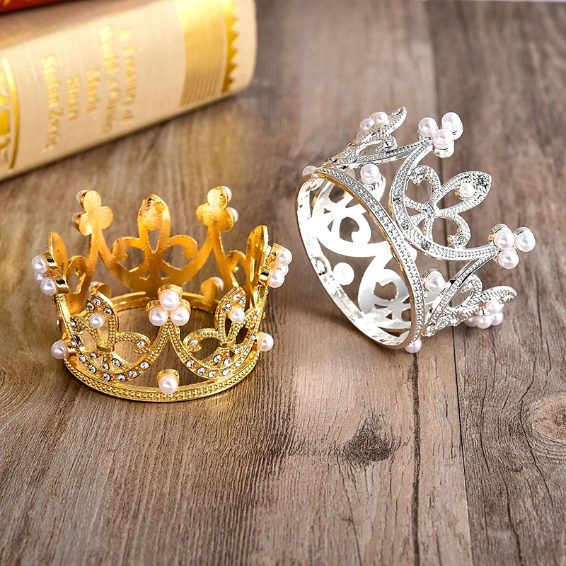 

Mini Crown Cake Decoration Princess Topper Pearl Tiara Children Hair Ornaments Wedding Birthday Party Cake Decoration
